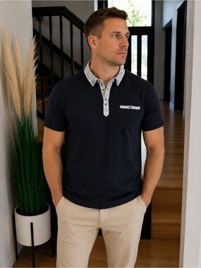 Guide London Men Premium Range British Design Collared Blue Polo Top Sz M